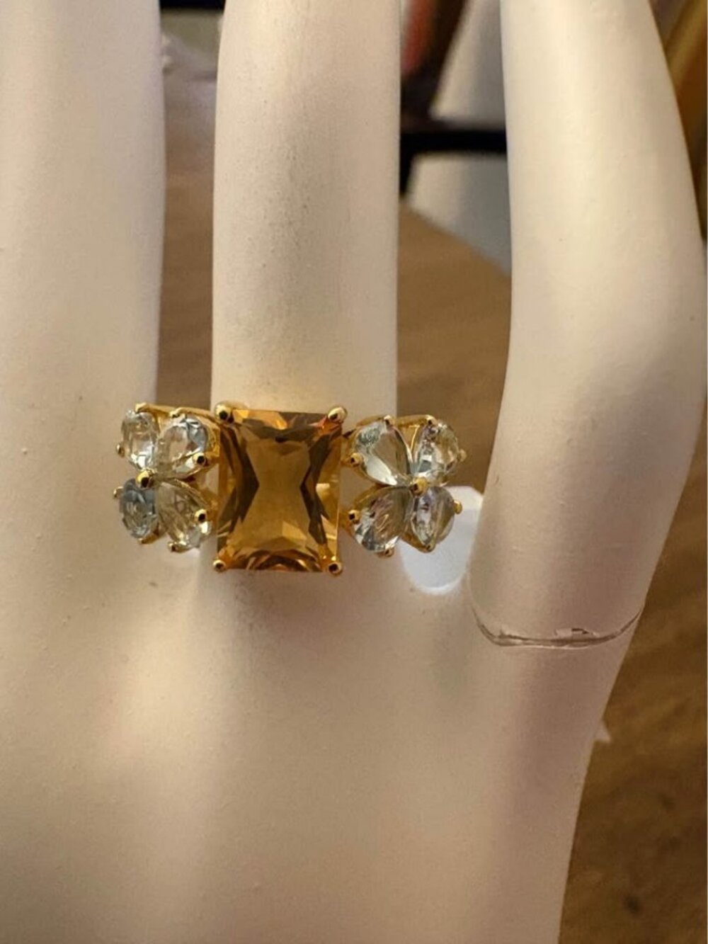 Citrine and Blue Topaz Sterling Silver Gold over Ring Size 6